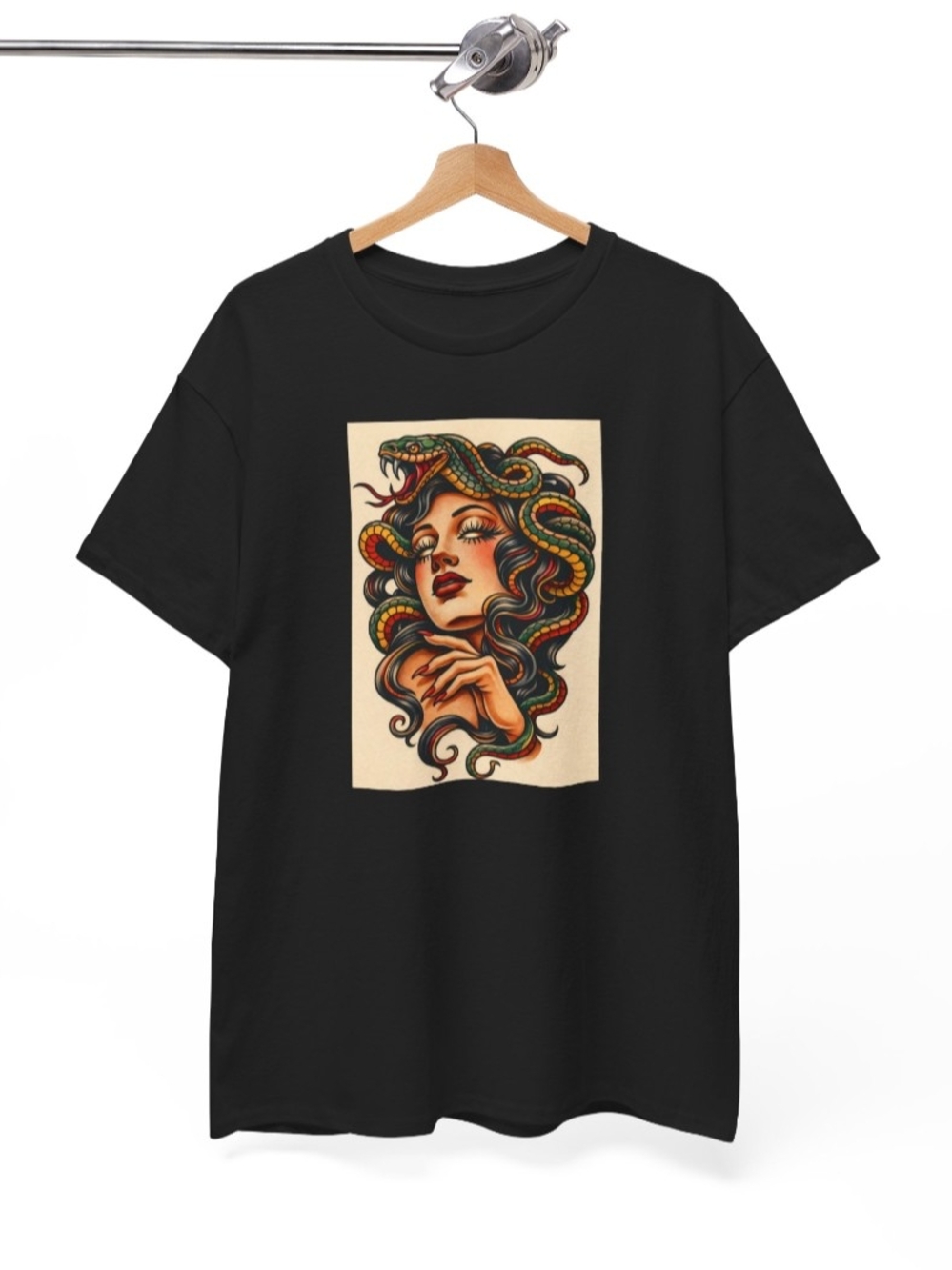 Gildan Black Short Sleeve Tee with Colorful Medusa Graphic